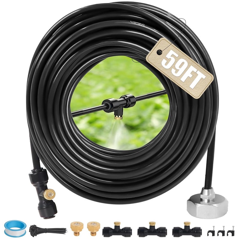 MCCKLE Misters for Outside Patio 59FT Outdoor Misting Cooling System - 59FT (18M) Misting Line+30 Mist Nozzles+3/4" Brass Adapter for Garden Greenhouse Trampoline - Image 1
